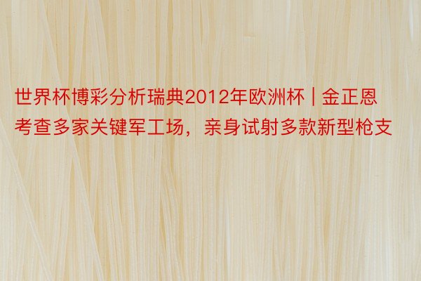 世界杯博彩分析瑞典2012年欧洲杯 | 金正恩考查多家关键军工场，亲身试射多款新型枪支