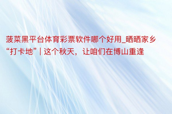 菠菜黑平台体育彩票软件哪个好用_晒晒家乡“打卡地” | 这个秋天，让咱们在博山重逢